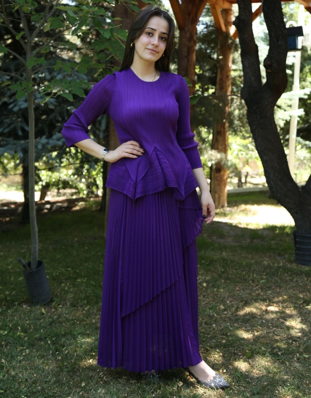 Pliseli Asimetrik Mor Takım - Görsel 2